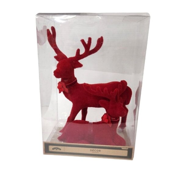 Red Velvet Reindeer Christmas Decor Set  Festive Holiday Decoration - Picture 2 of 6
